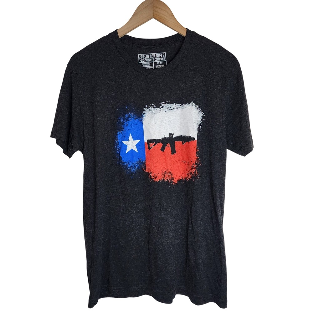 Black Rifle Coffee Shirt Men's Medium‎ Texas Short Sleeve Top Charcoal Grey